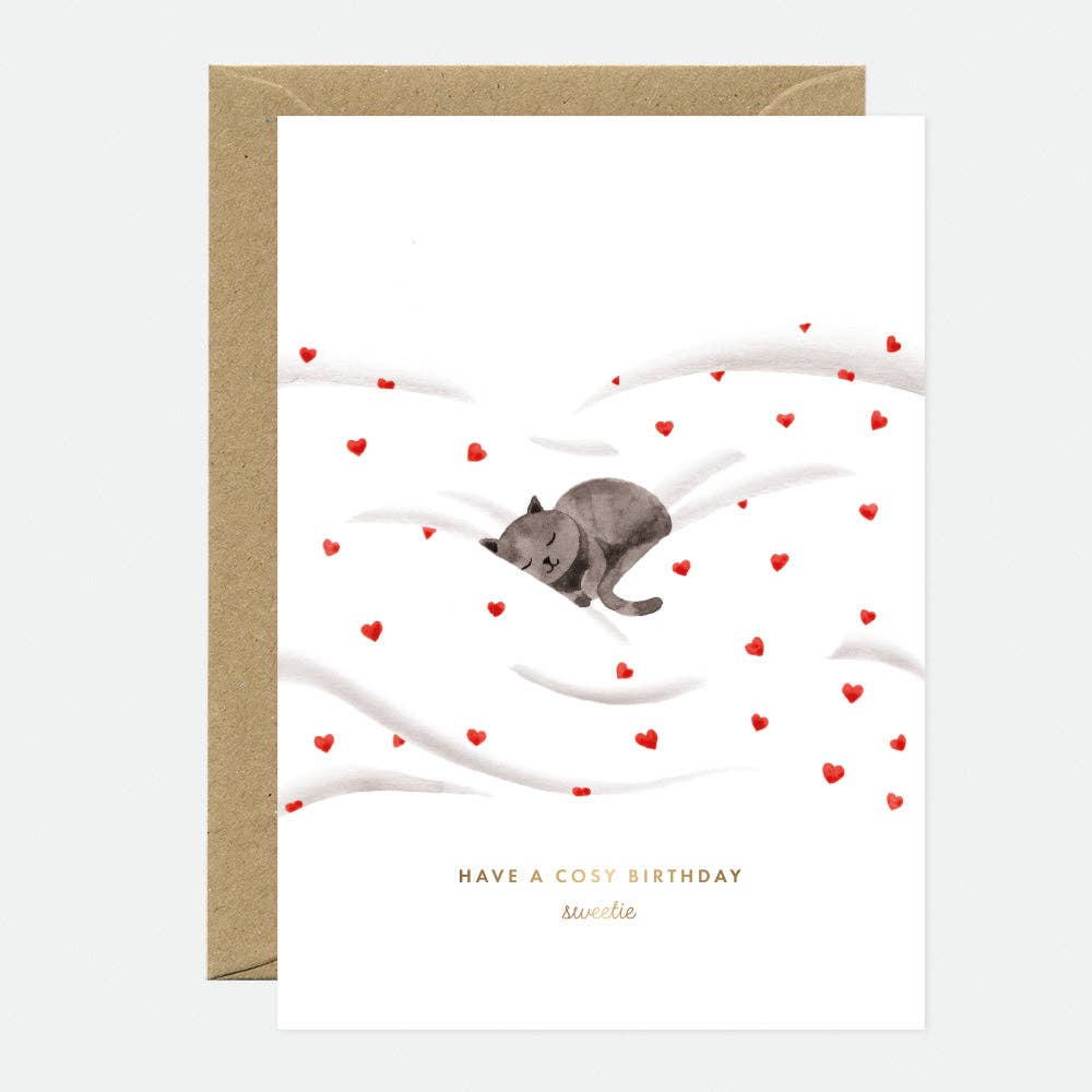All the Ways to Say Grußkarte "Have a cosy birthday" mit schlafender Katze - PenJoy