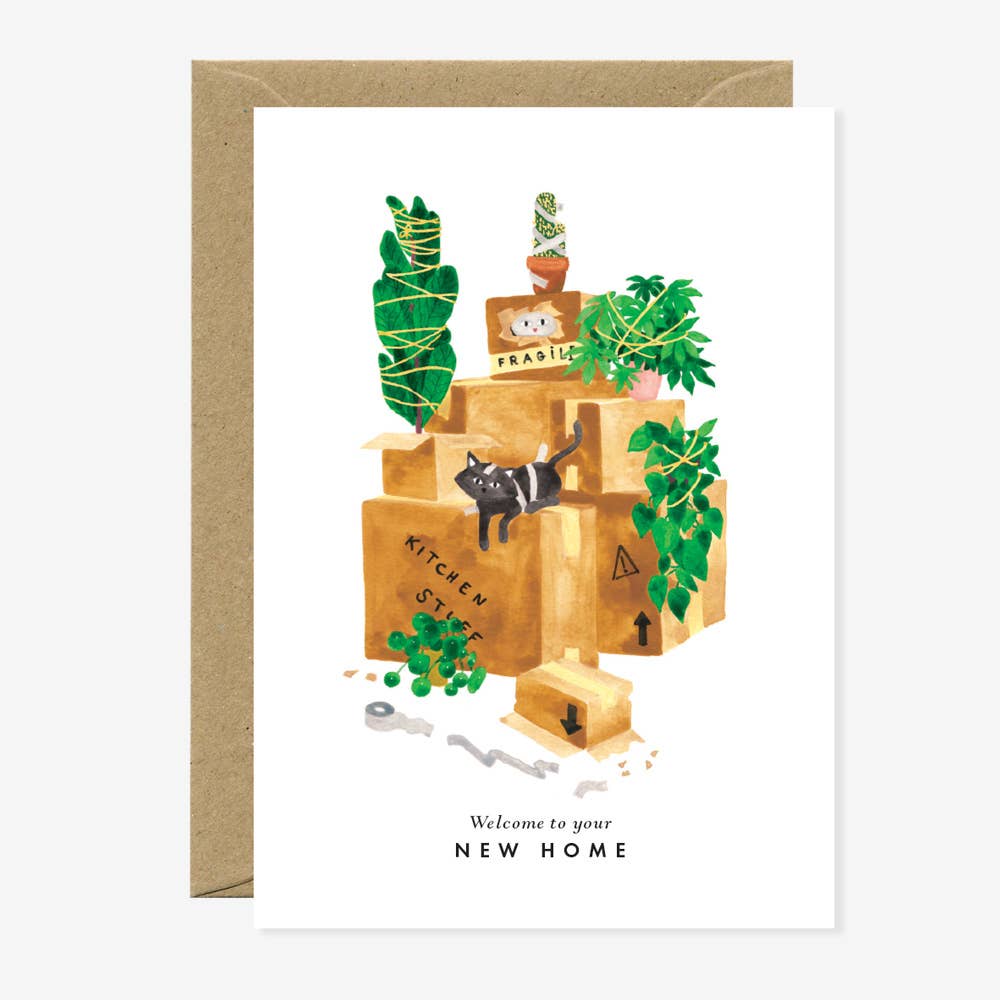 All the Ways to Say Grußkarte "Welcome to your new home" mit Umzugskisten und Katzen - PenJoy