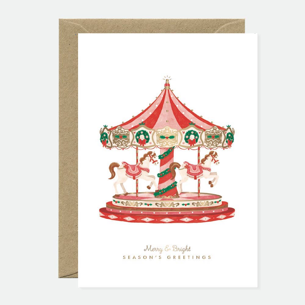 All the Ways to Say Weihnachtskarte "Merry & Bright" mit Vintage - Karussell - PenJoy