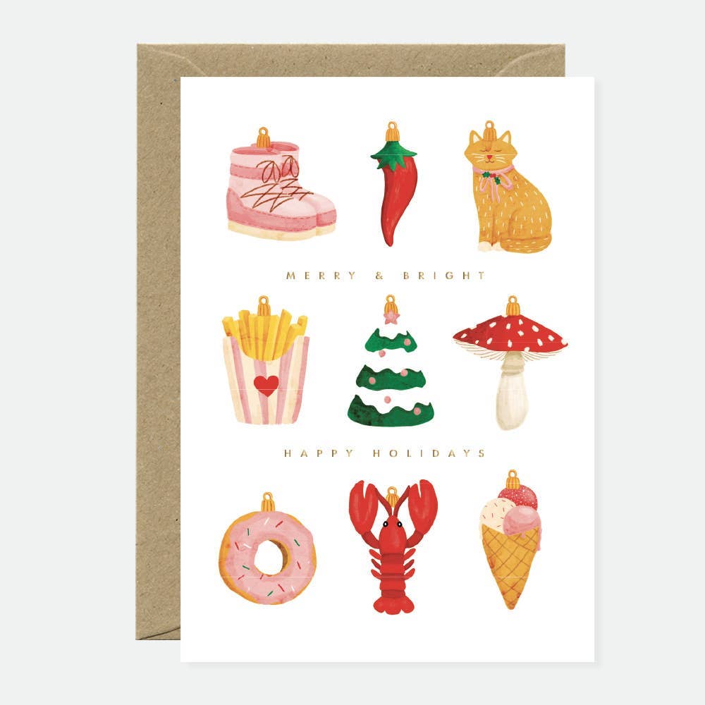 All the Ways to Say Weihnachtskarte "Merry & Bright" mit weihnachtlichen Ornamenten - PenJoy