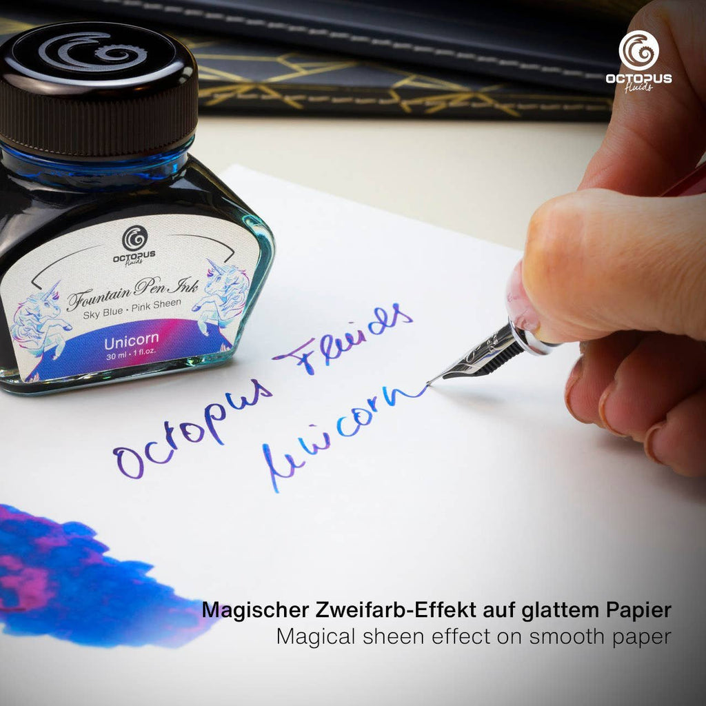Octopus Fluids Füllertinte mit Sheen-Effekt – Blau, Unicorn, 30 ml