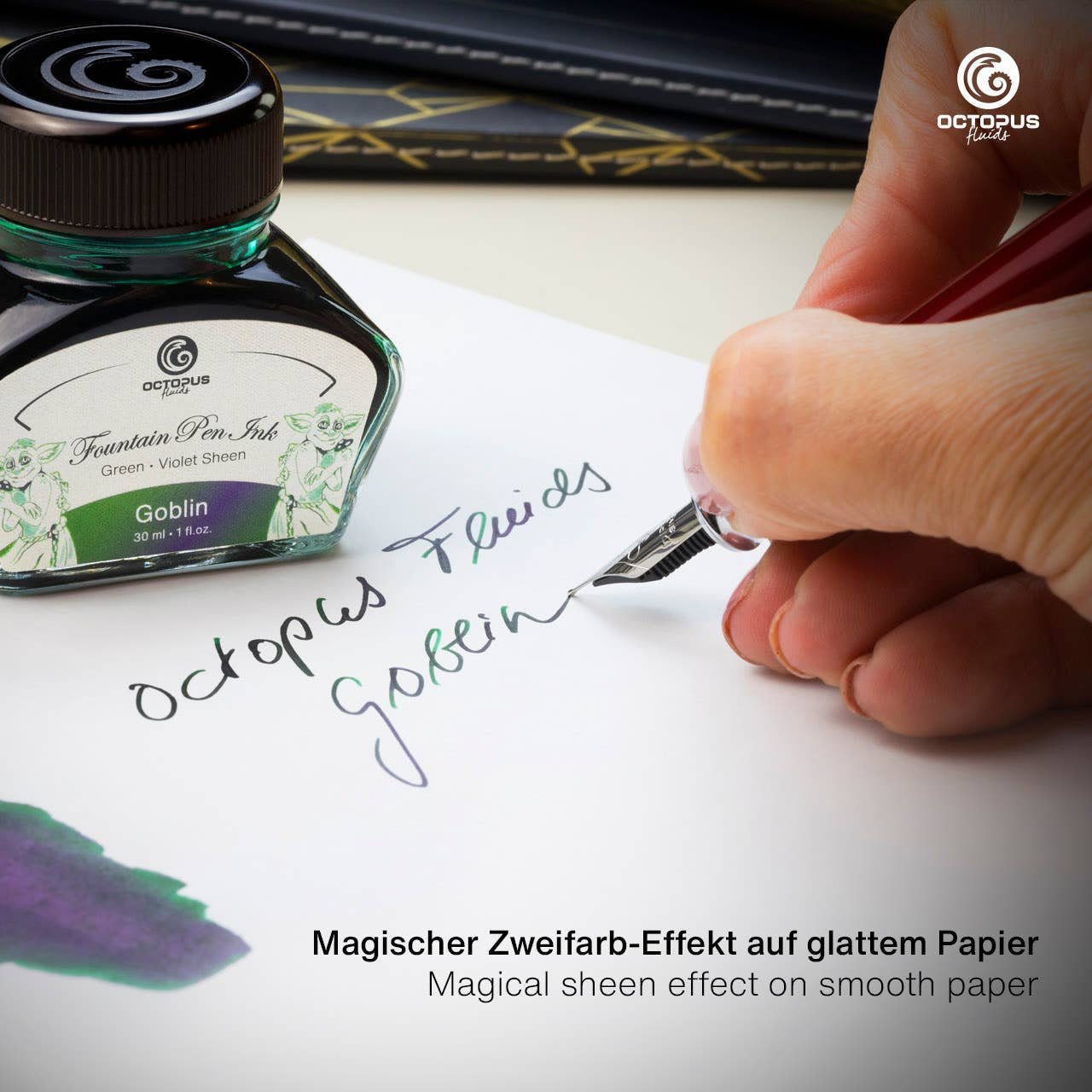 Octopus Fluids Füllertinte mit Sheen-Effekt – Grün, Goblin, 30 ml