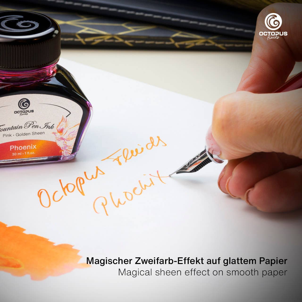 Octopus Fluids Füllertinte mit Sheen-Effekt - Orange, Phoenix, 30 ml