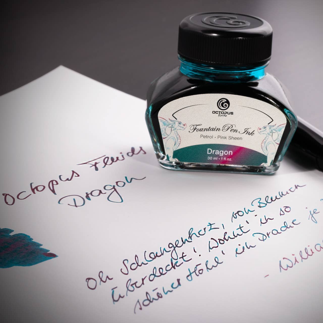 Octopus Fluids Füllertinte mit Sheen-Effekt – Petrol, Dragon, 30 ml