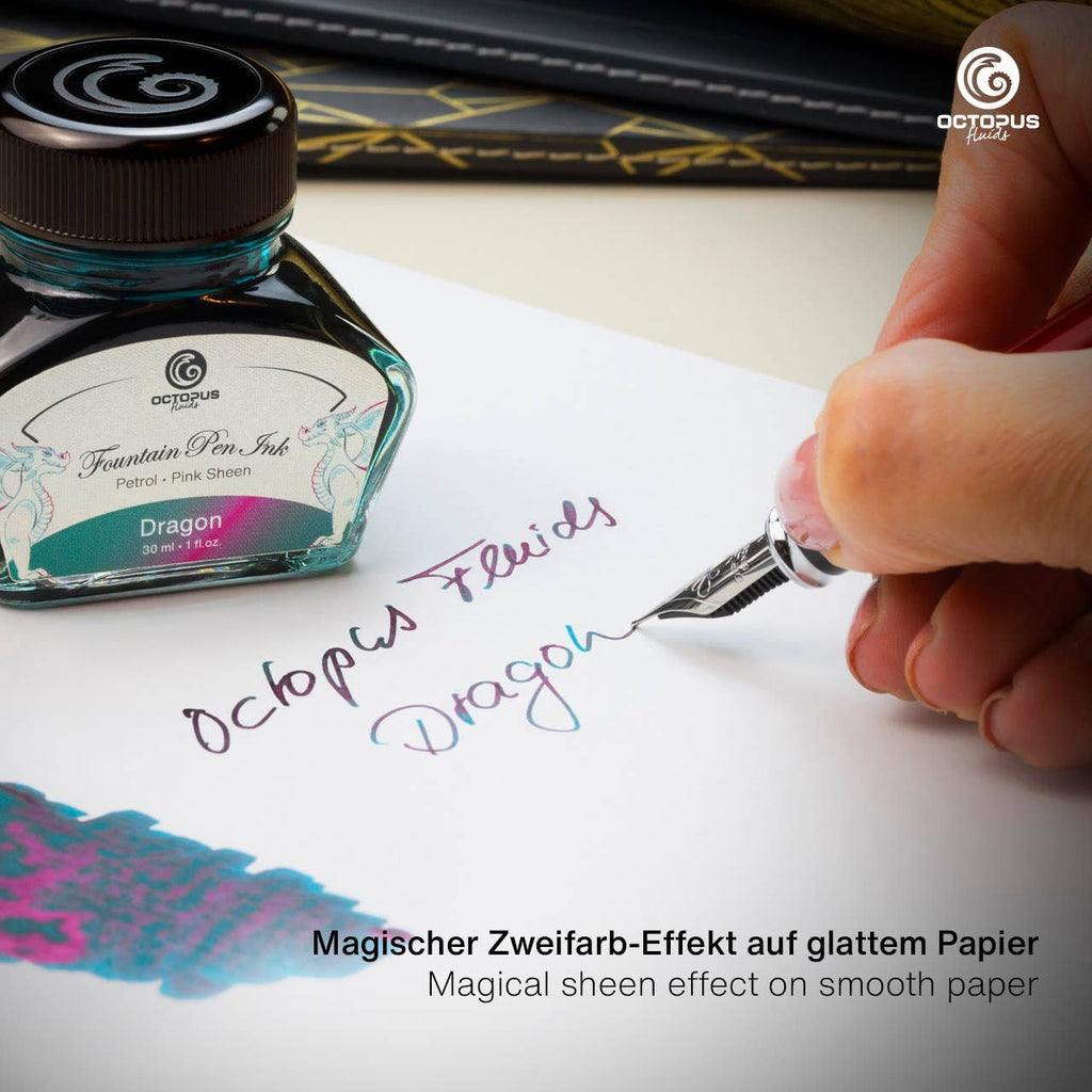 Octopus Fluids Füllertinte mit Sheen-Effekt – Petrol, Dragon, 30 ml