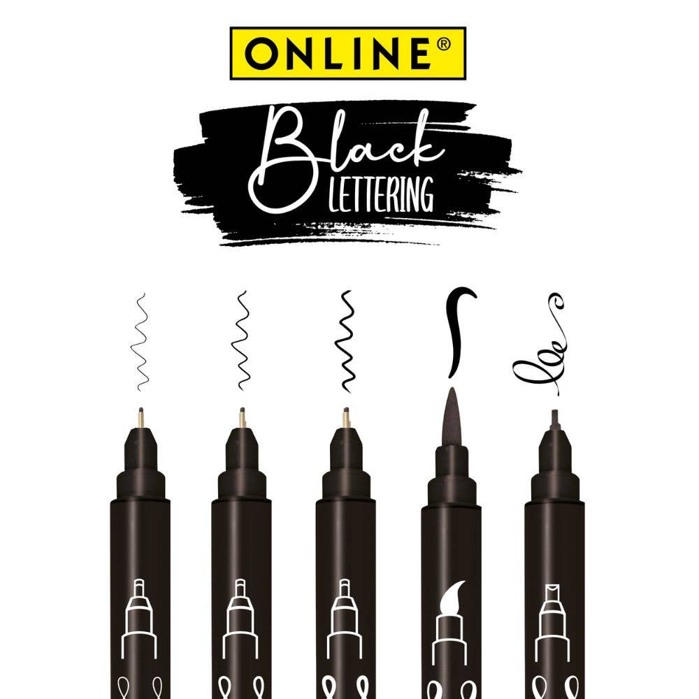 ONLINE Black Lettering Set - 5 Fineliner mit verschieden Spitzen