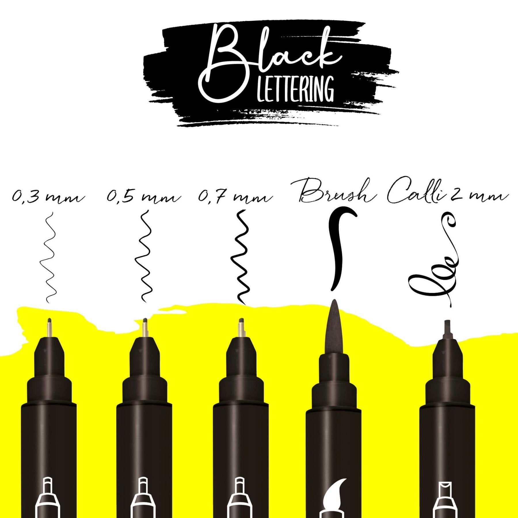 ONLINE Black Lettering Set - 5 Fineliner mit verschieden Spitzen
