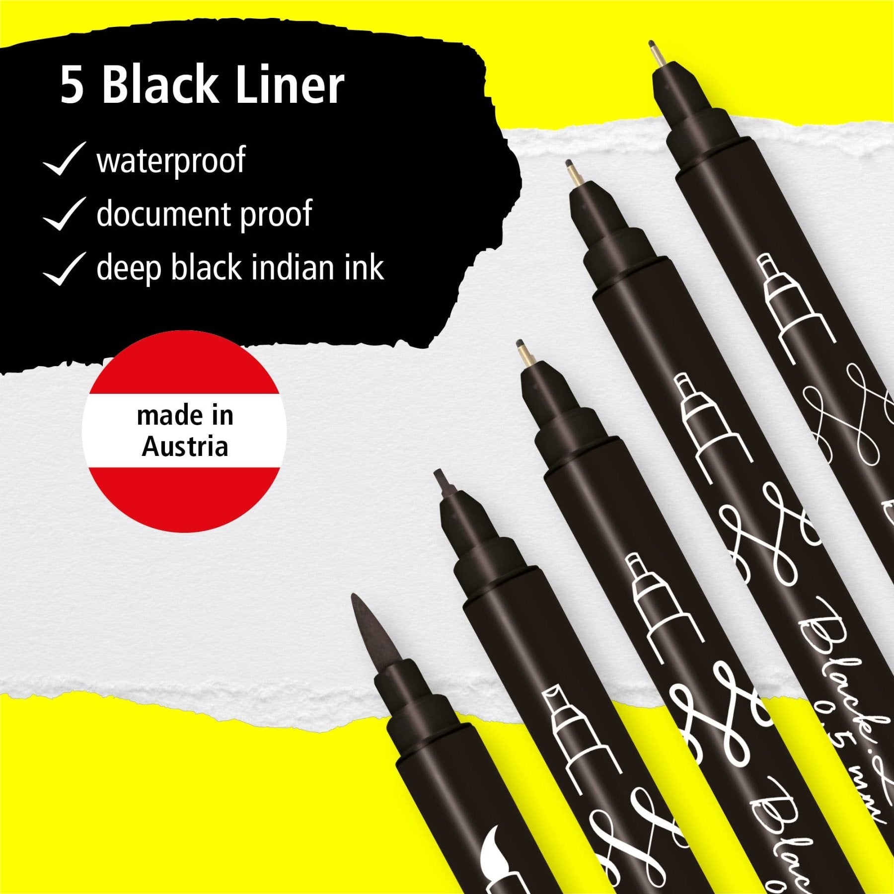 ONLINE Black Lettering Set - 5 Fineliner mit verschieden Spitzen
