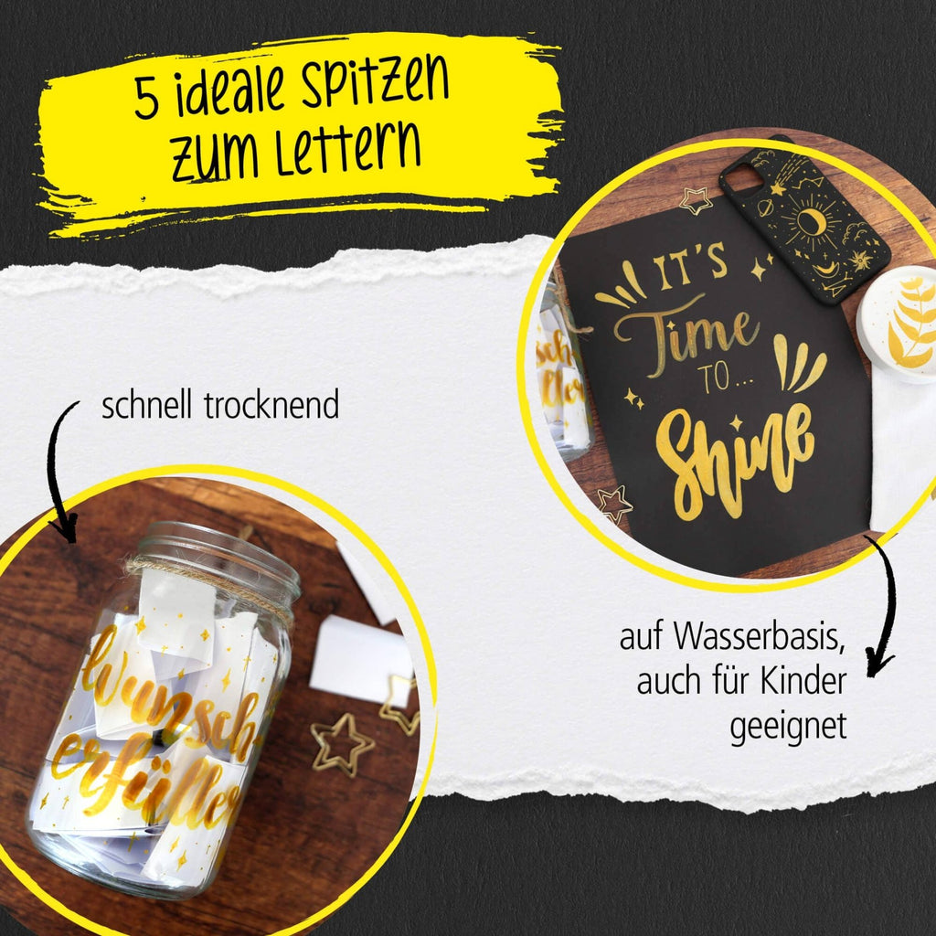 ONLINE Gold Lettering Set - 5 Acryl-Stifte mit verschiedenen Spitzen