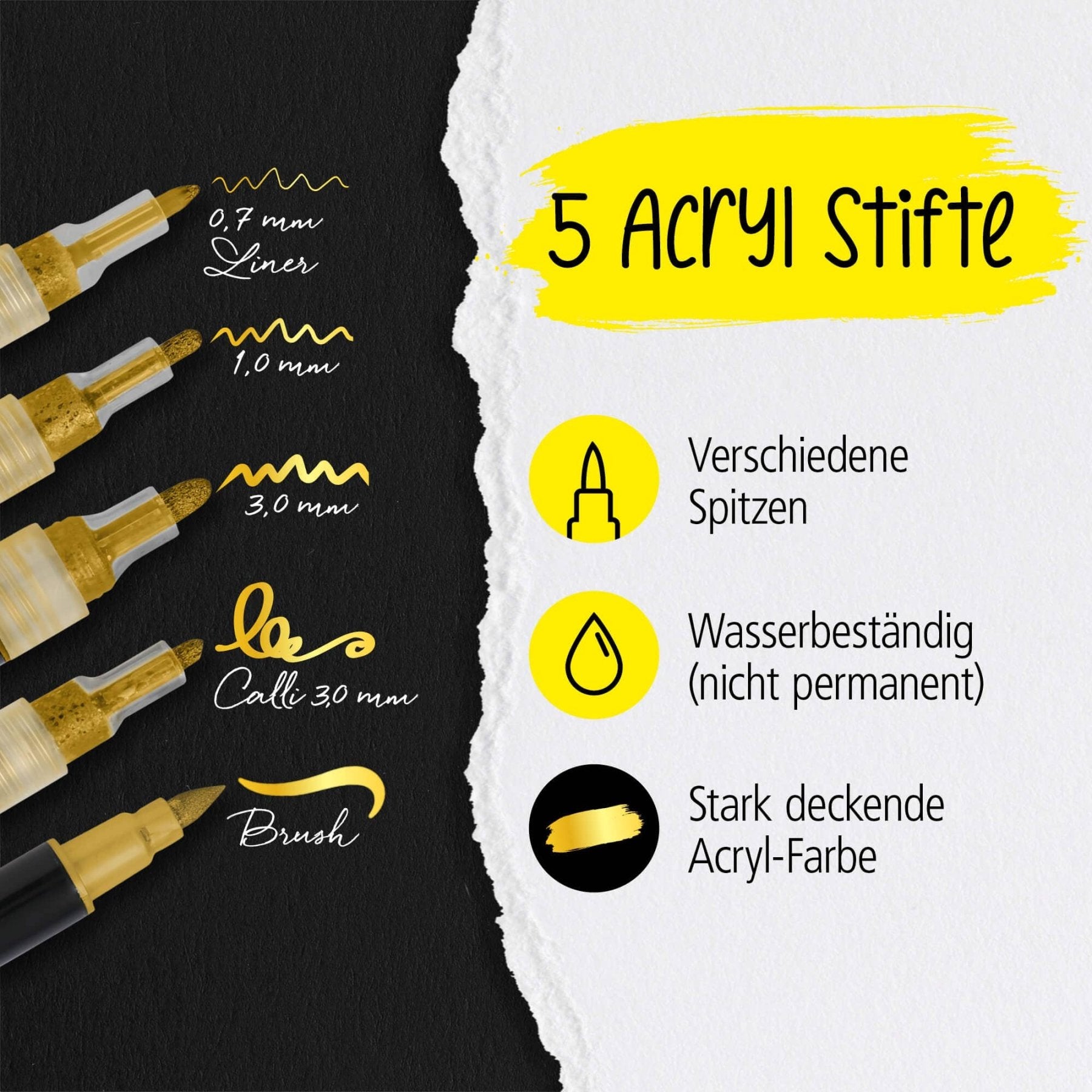 ONLINE Gold Lettering Set - 5 Acryl-Stifte mit verschiedenen Spitzen