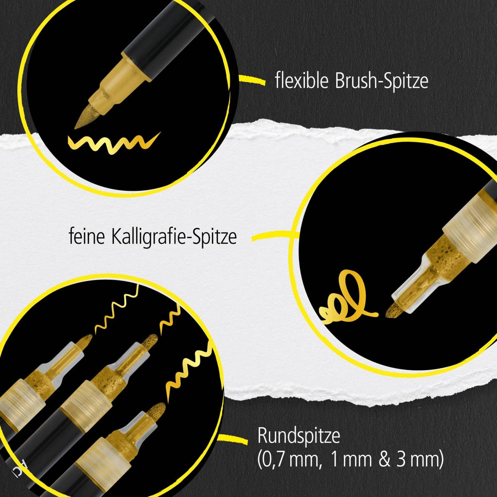 ONLINE Gold Lettering Set - 5 Acryl-Stifte mit verschiedenen Spitzen