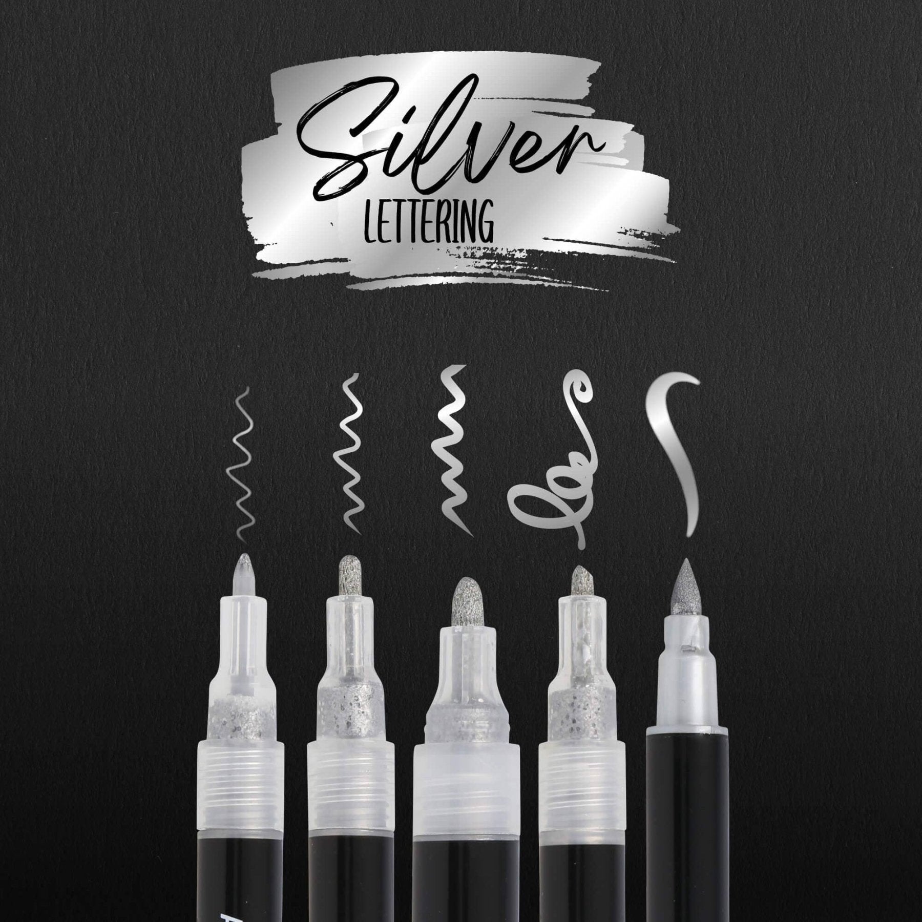 ONLINE Silver Lettering Set - 5 Acryl-Stifte mit verschiedenen Spitzen