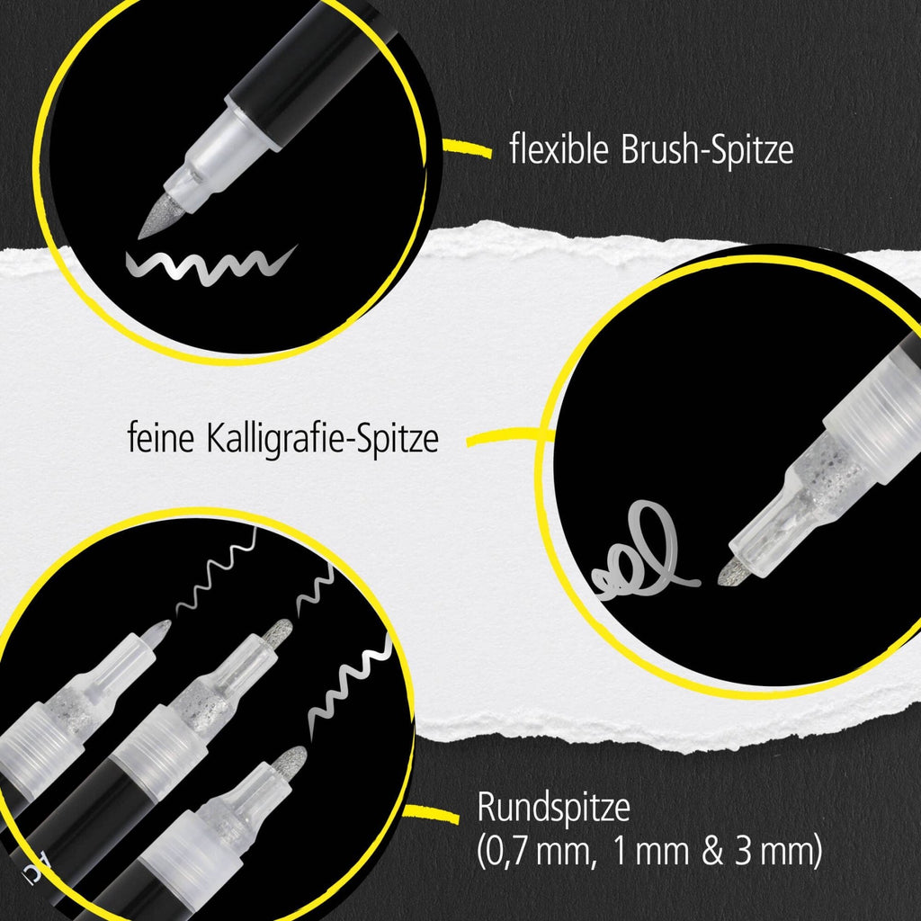 ONLINE Silver Lettering Set - 5 Acryl-Stifte mit verschiedenen Spitzen