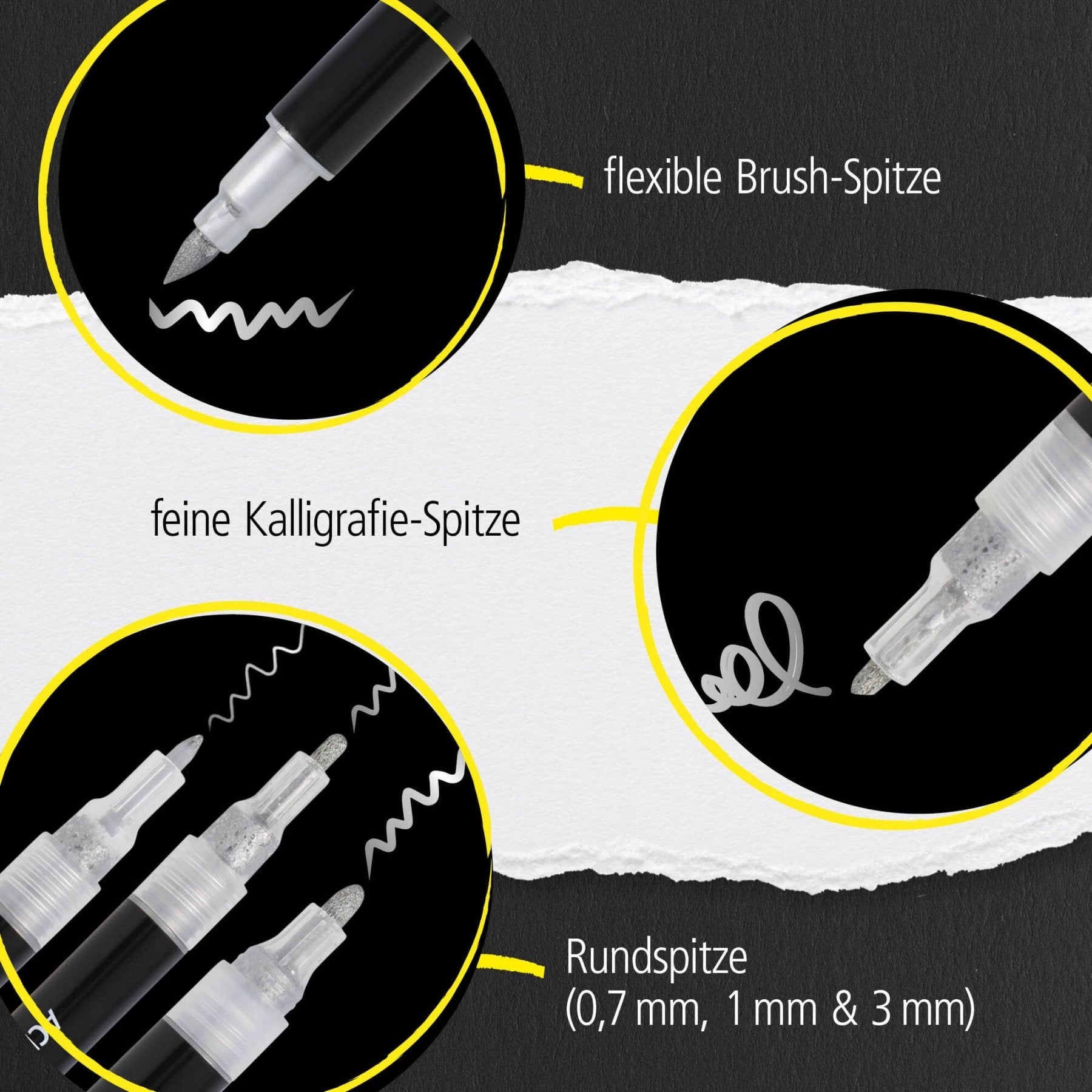 ONLINE Silver Lettering Set - 5 Acryl-Stifte mit verschiedenen Spitzen