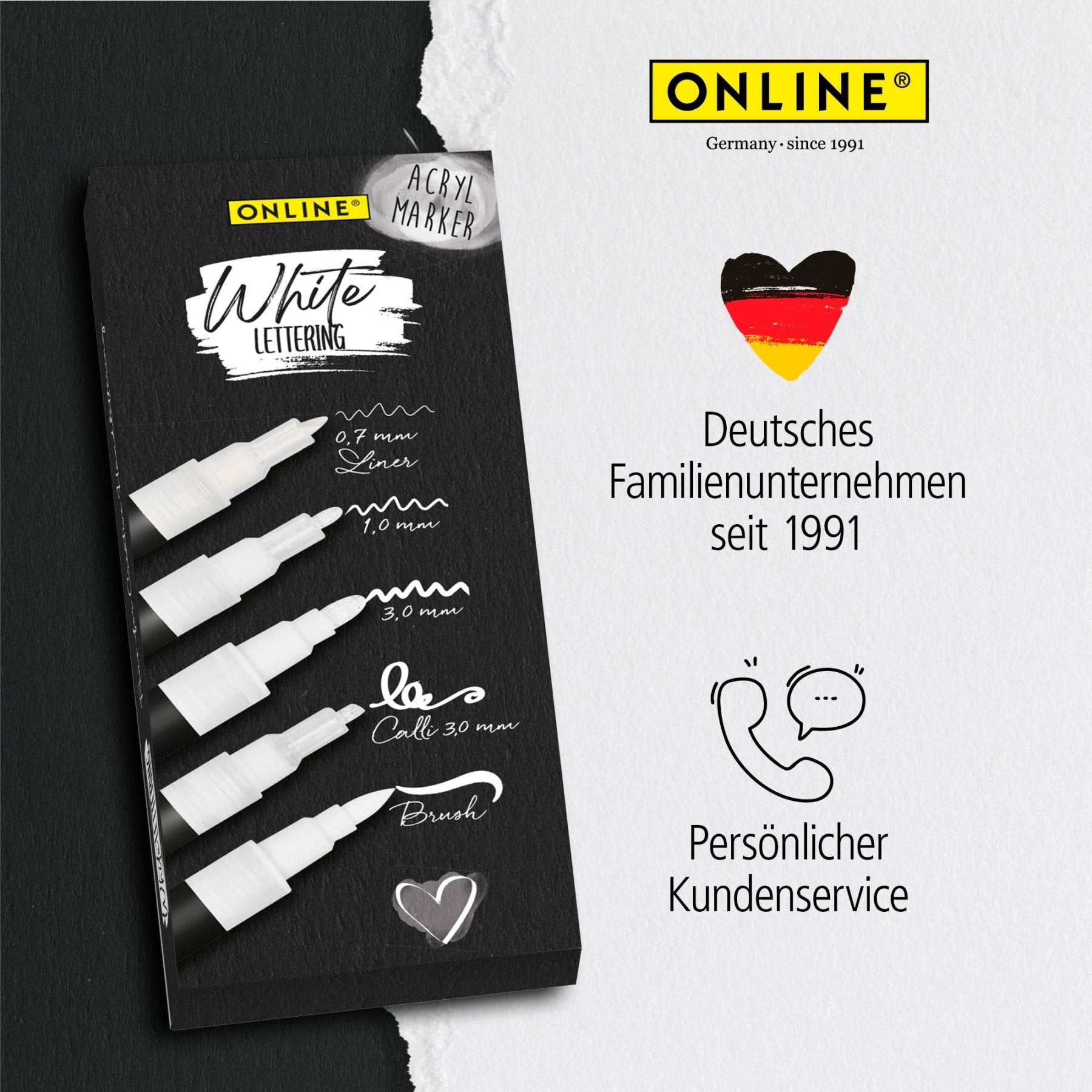 ONLINE White Lettering Set - 5 Acryl-Stifte mit verschiedenen Spitzen