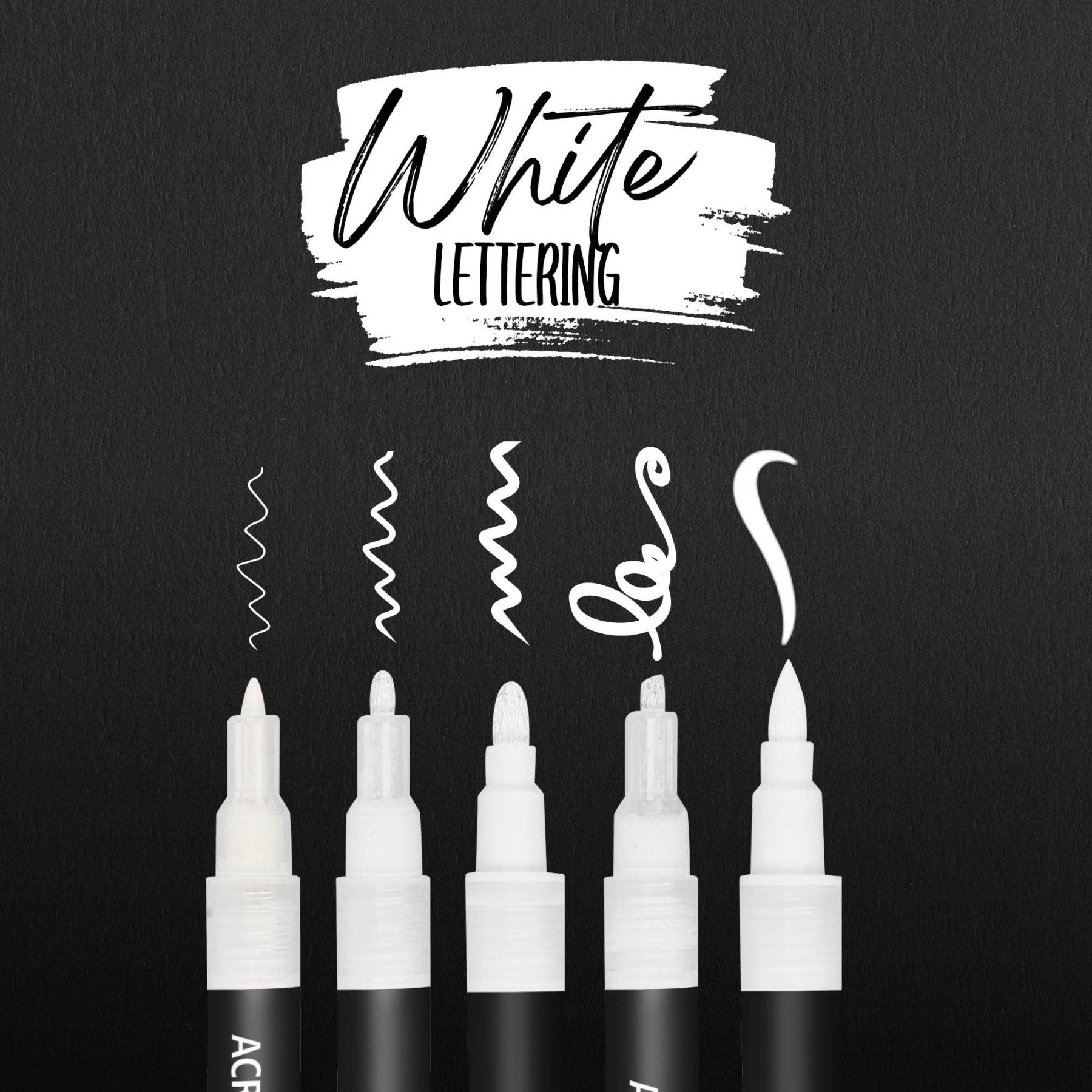 ONLINE White Lettering Set - 5 Acryl-Stifte mit verschiedenen Spitzen