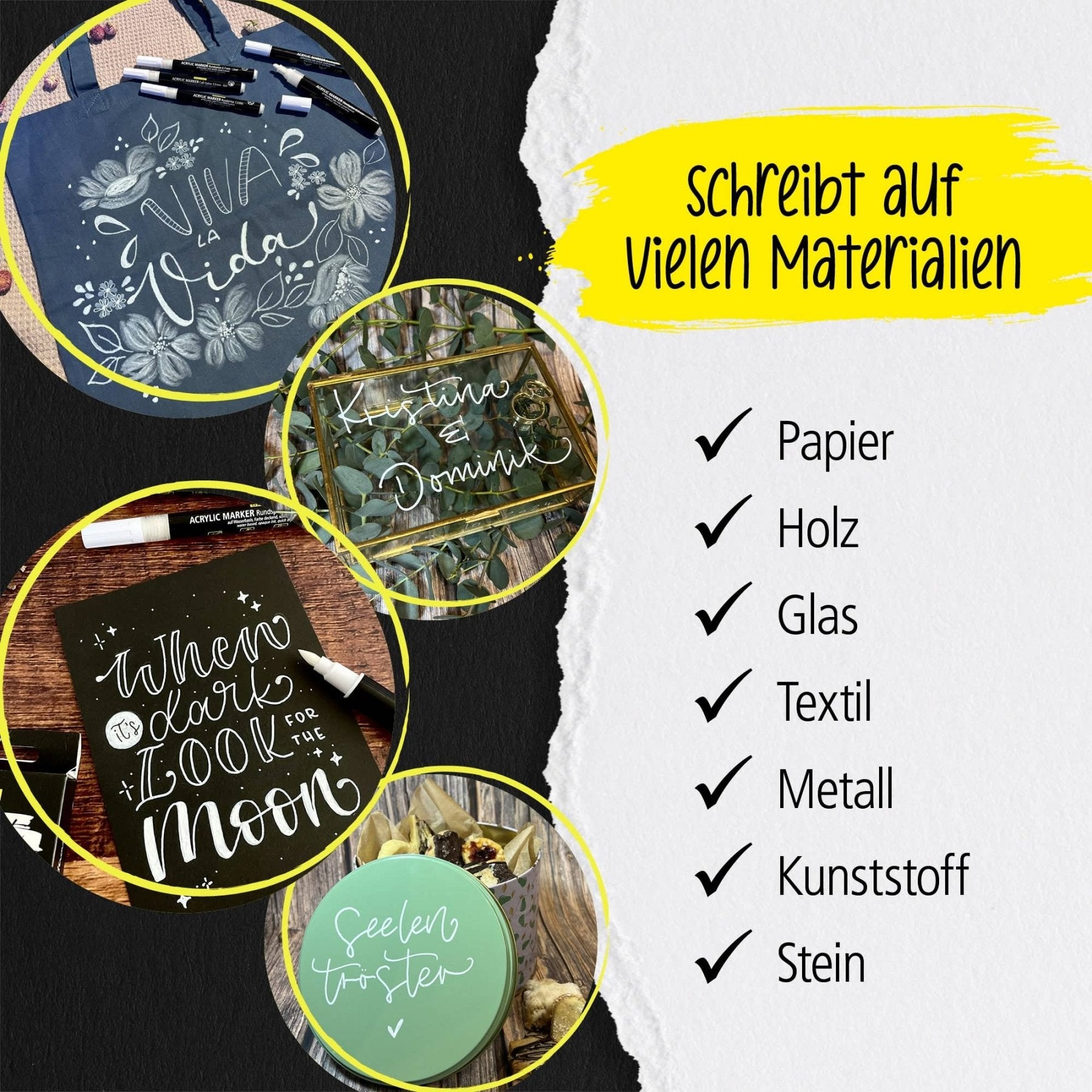 ONLINE White Lettering Set - 5 Acryl-Stifte mit verschiedenen Spitzen