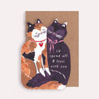 Sister Paper Co. Grußkarte „I'd spend all 9 lives with you“ – Zwei kuschelnde Katzen - PenJoy