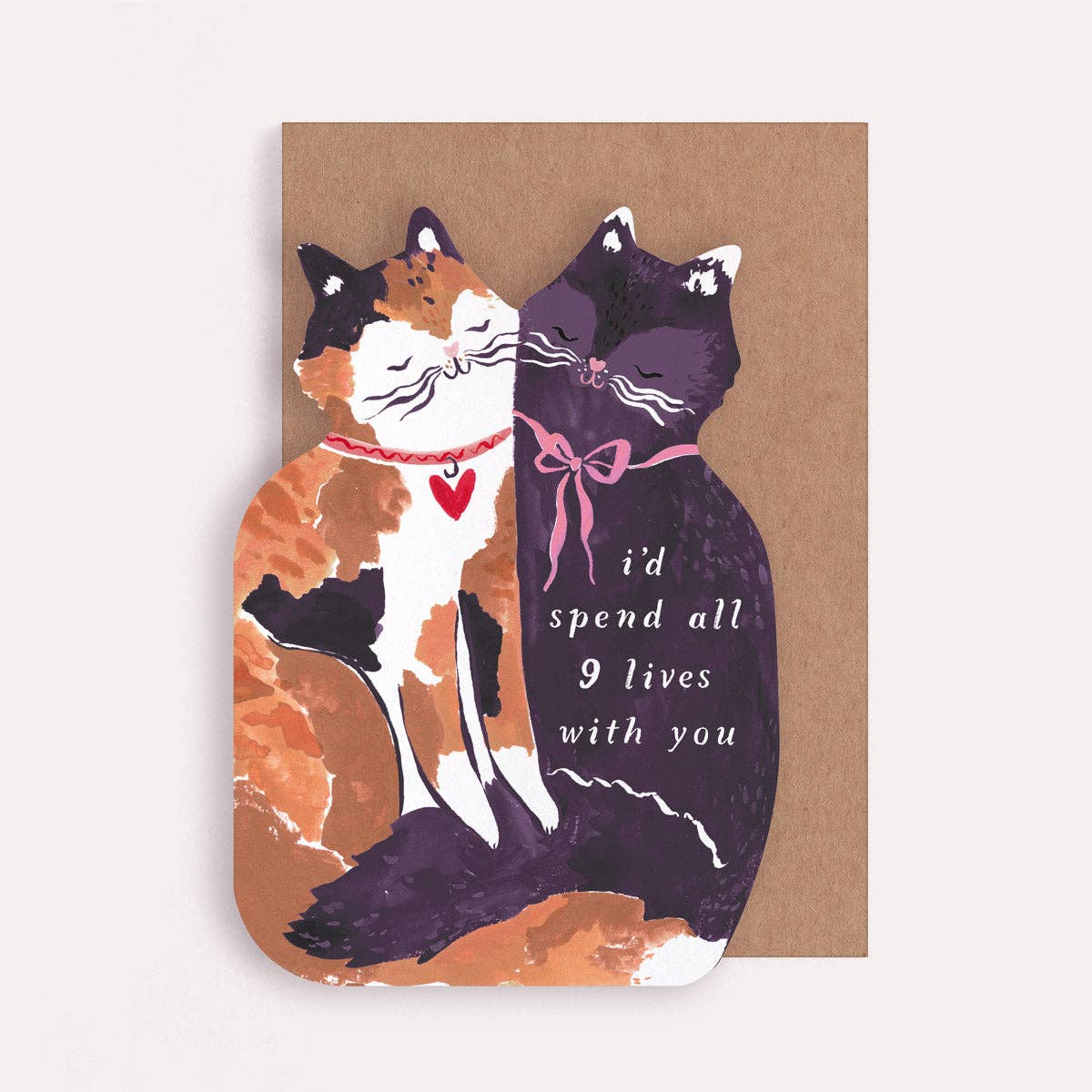 Sister Paper Co. Grußkarte „I'd spend all 9 lives with you“ – Zwei kuschelnde Katzen - PenJoy