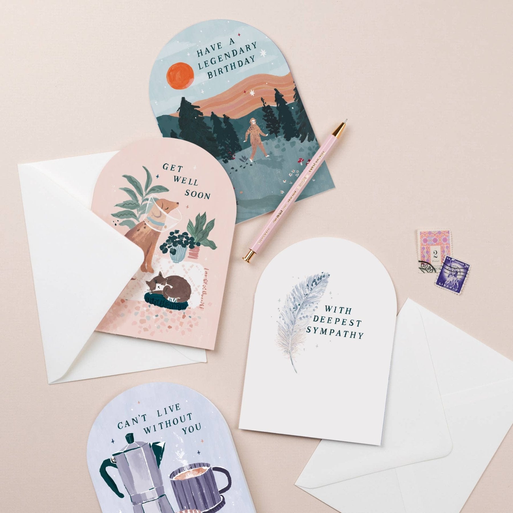 Sister Paper Co. Gute Besserung Karte "Get well soon" mit Katze und Hund - PenJoy