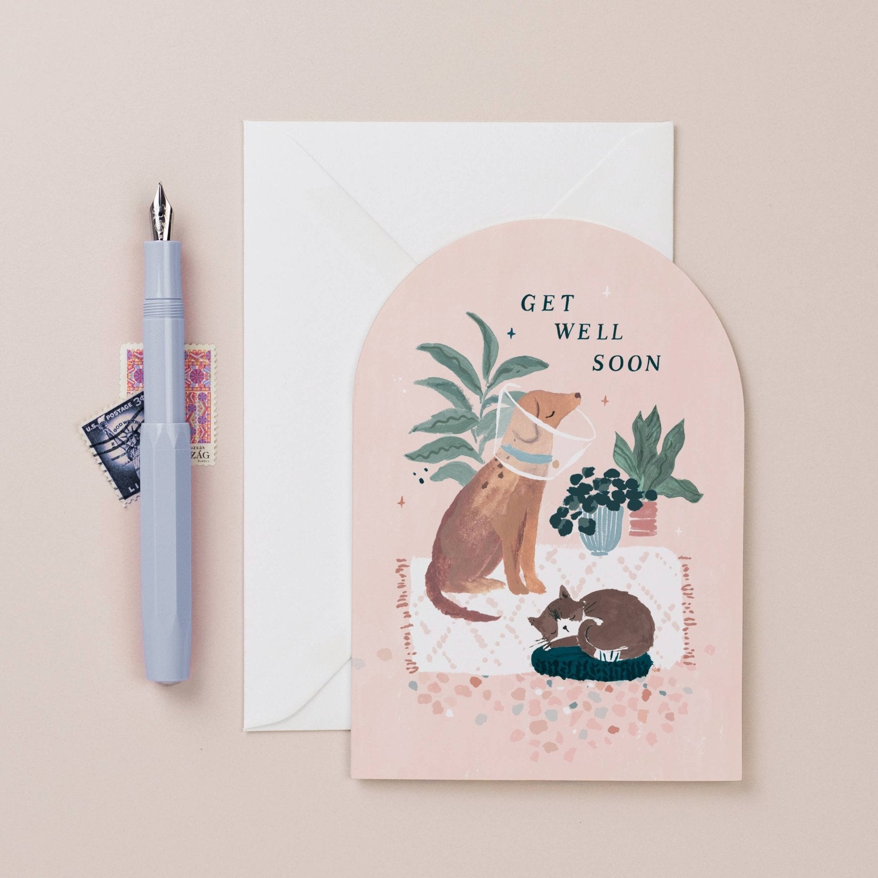 Sister Paper Co. Gute Besserung Karte "Get well soon" mit Katze und Hund - PenJoy