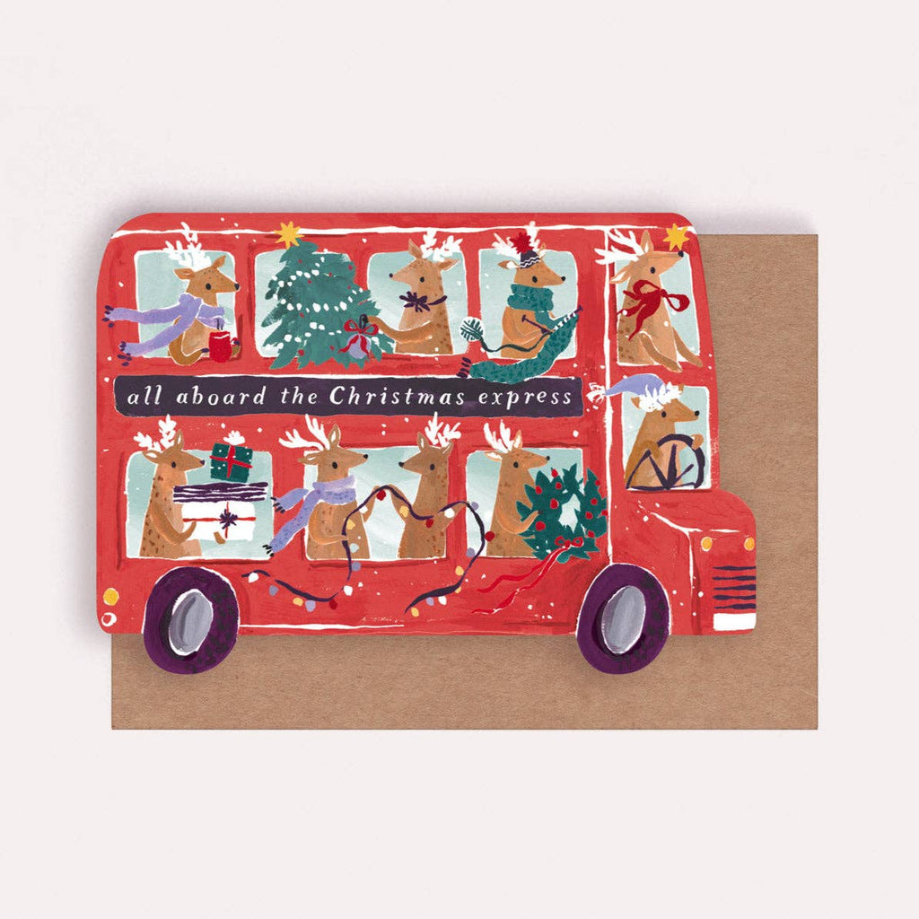 Sister Paper Co. Weihnachtskarte "All aboard the Christmas express" als Rentier - Bus - PenJoy