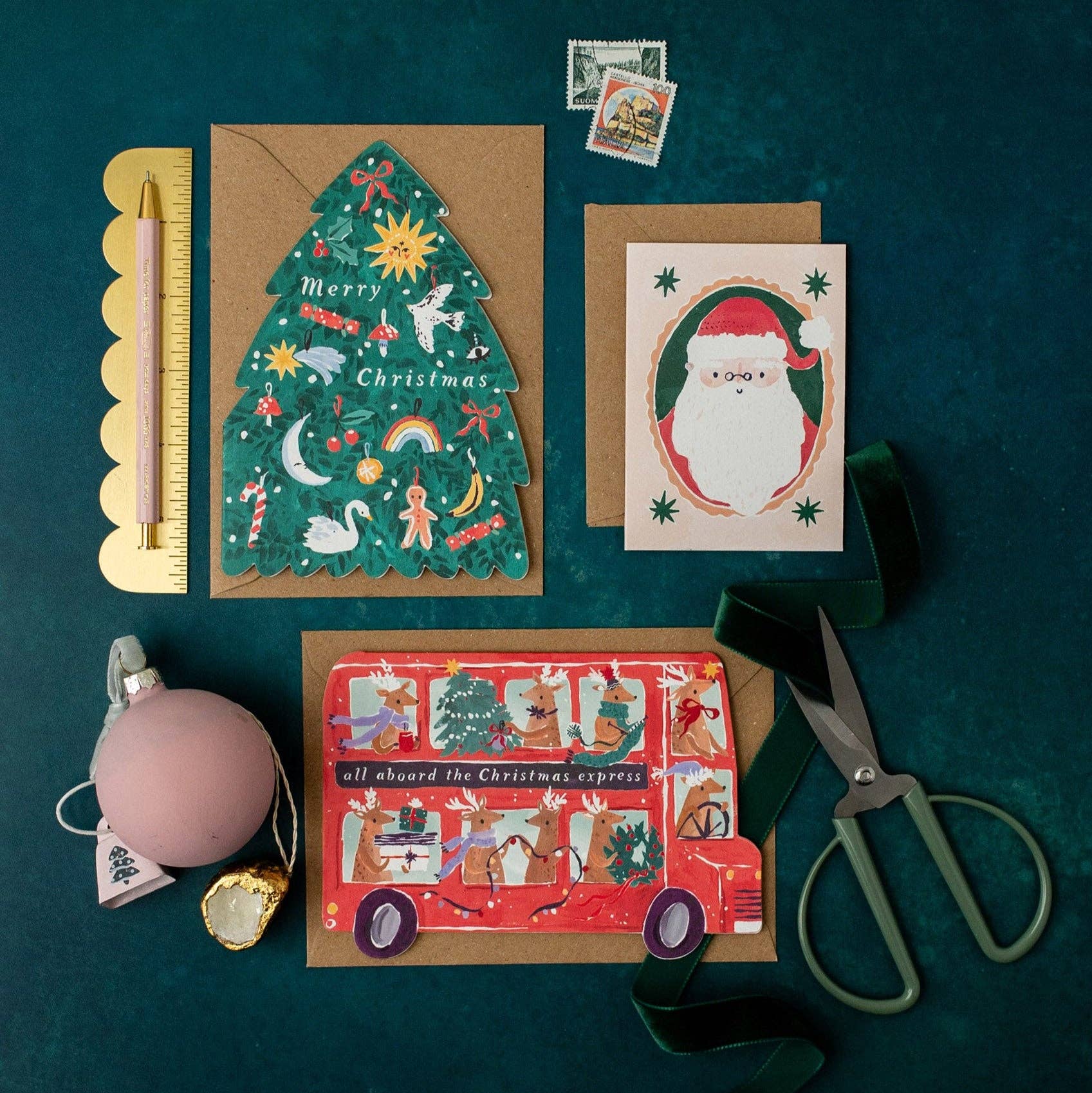 Sister Paper Co. Weihnachtskarte "All aboard the Christmas express" als Rentier - Bus - PenJoy
