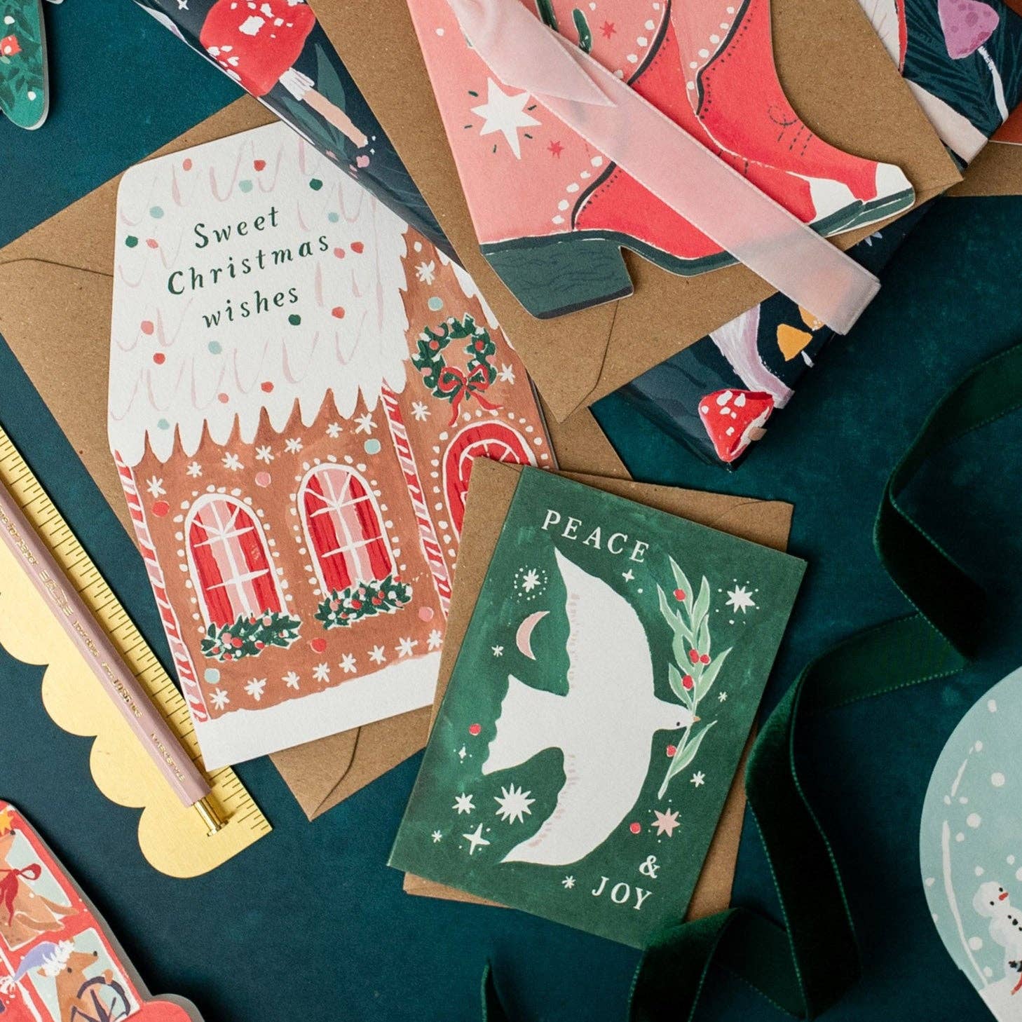 Sister Paper Co. Weihnachtskarte "Sweet Christmas wishes" in Form eines Lebkuchenhauses - PenJoy