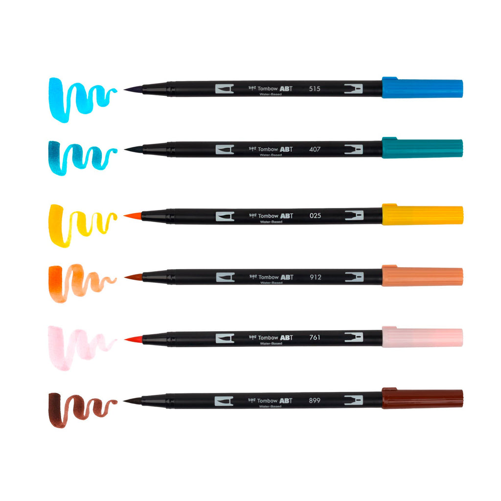Tombow ABT Dual Brush Pen 6er-Set + Wassertankpinsel – Manga Set Bird