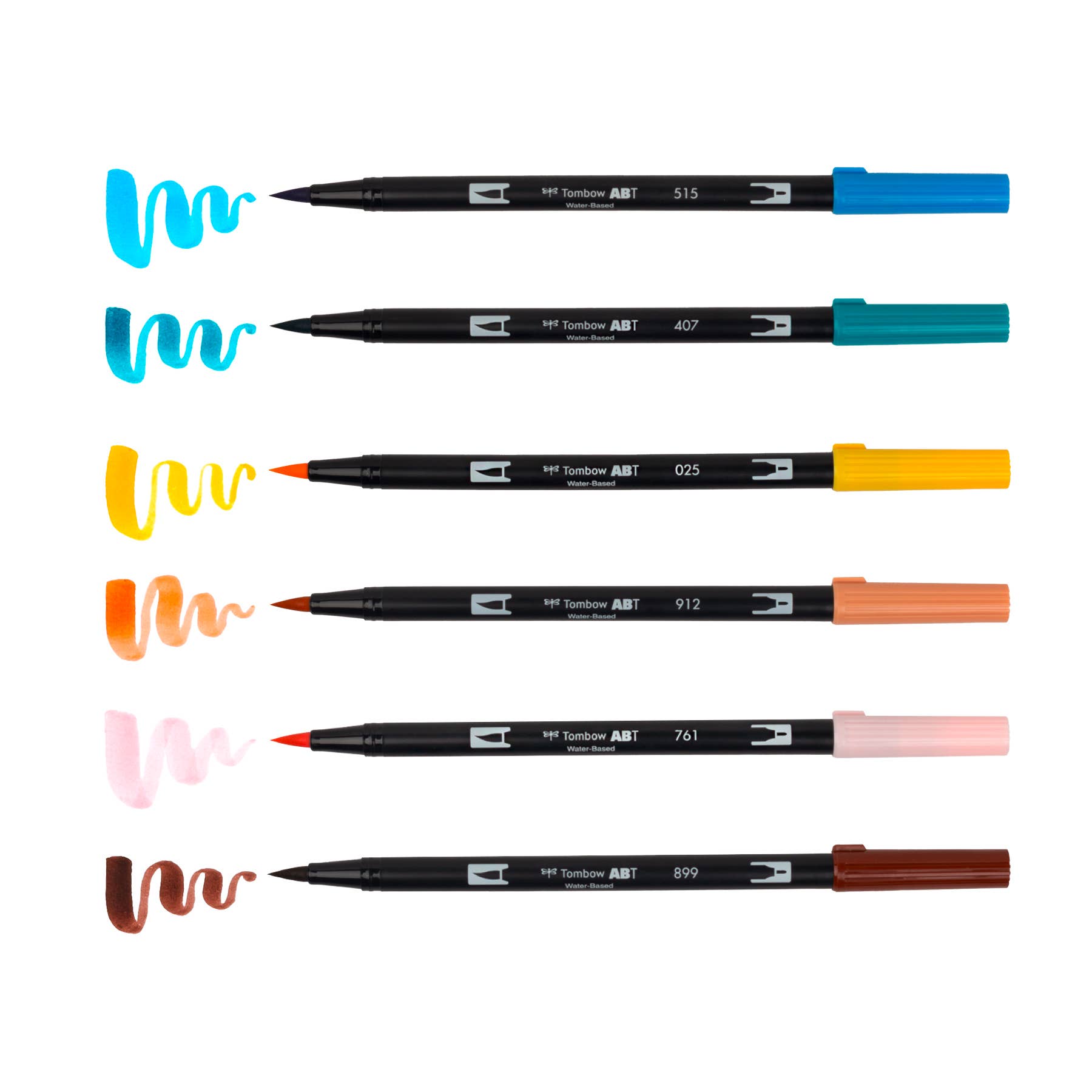 Tombow ABT Dual Brush Pen 6er-Set + Wassertankpinsel – Manga Set Bird