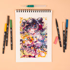 Tombow ABT Dual Brush Pen 6er-Set + Wassertankpinsel – Manga Set Bird