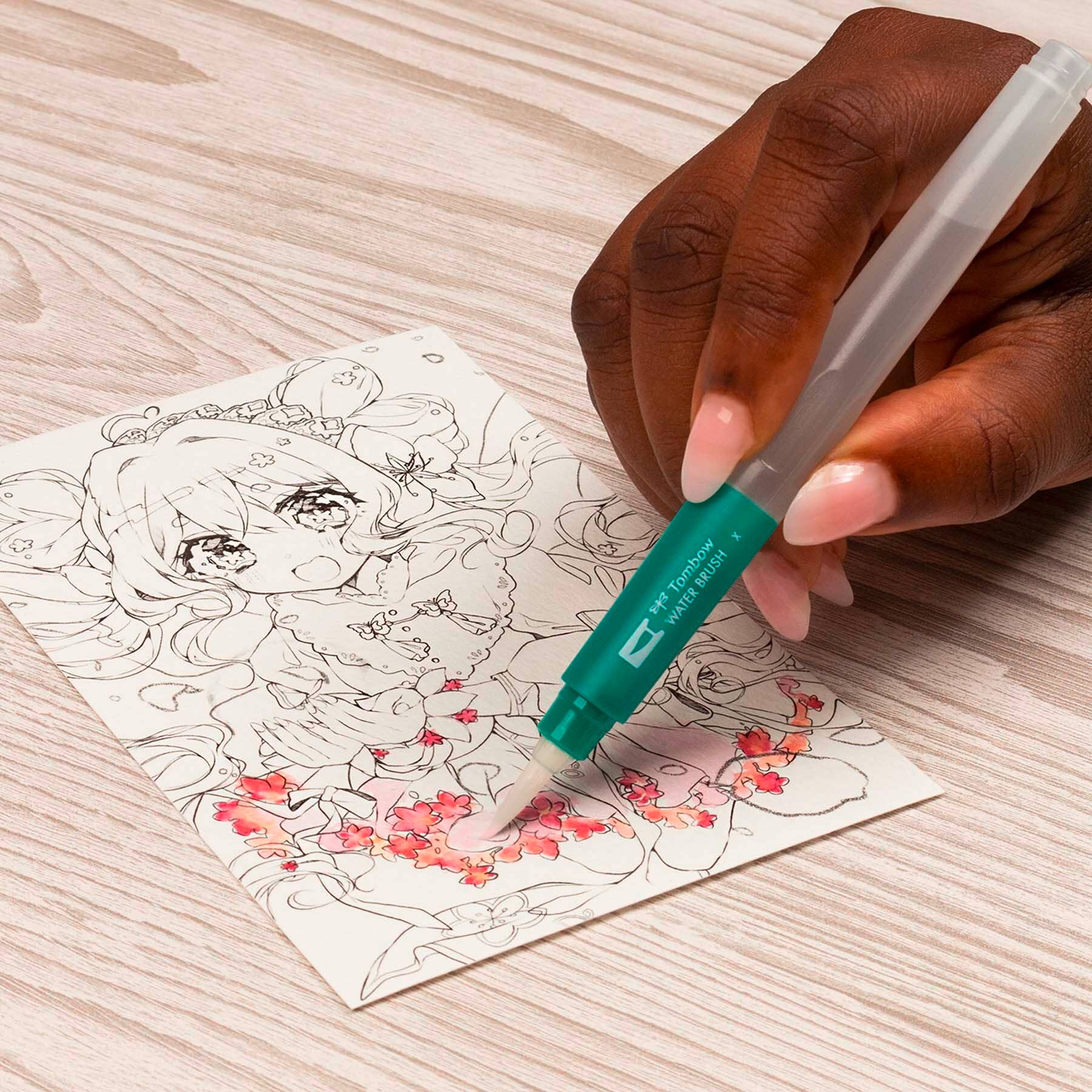 Tombow ABT Dual Brush Pen 6er-Set + Wassertankpinsel – Manga Set Bird