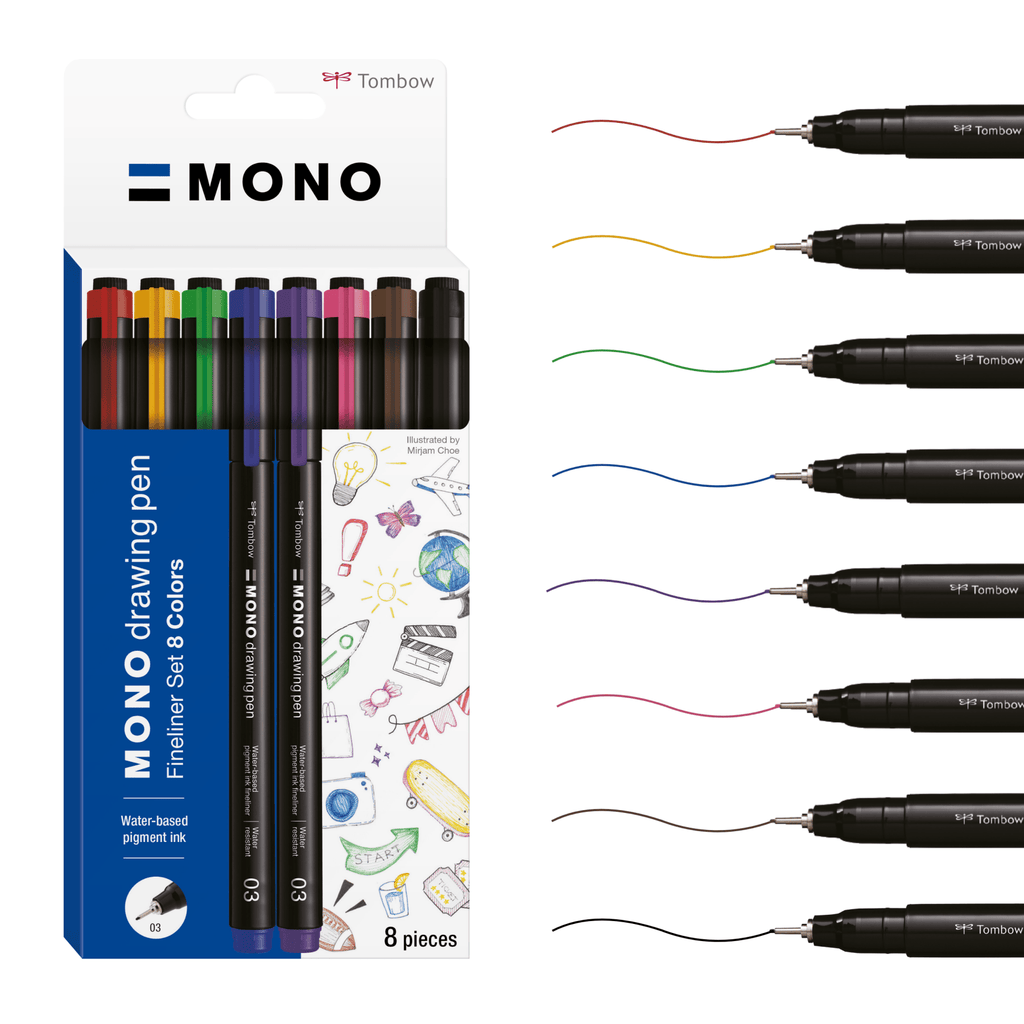 Tombow Fineliner MONO drawing pen Color 8er Set - PenJoy
